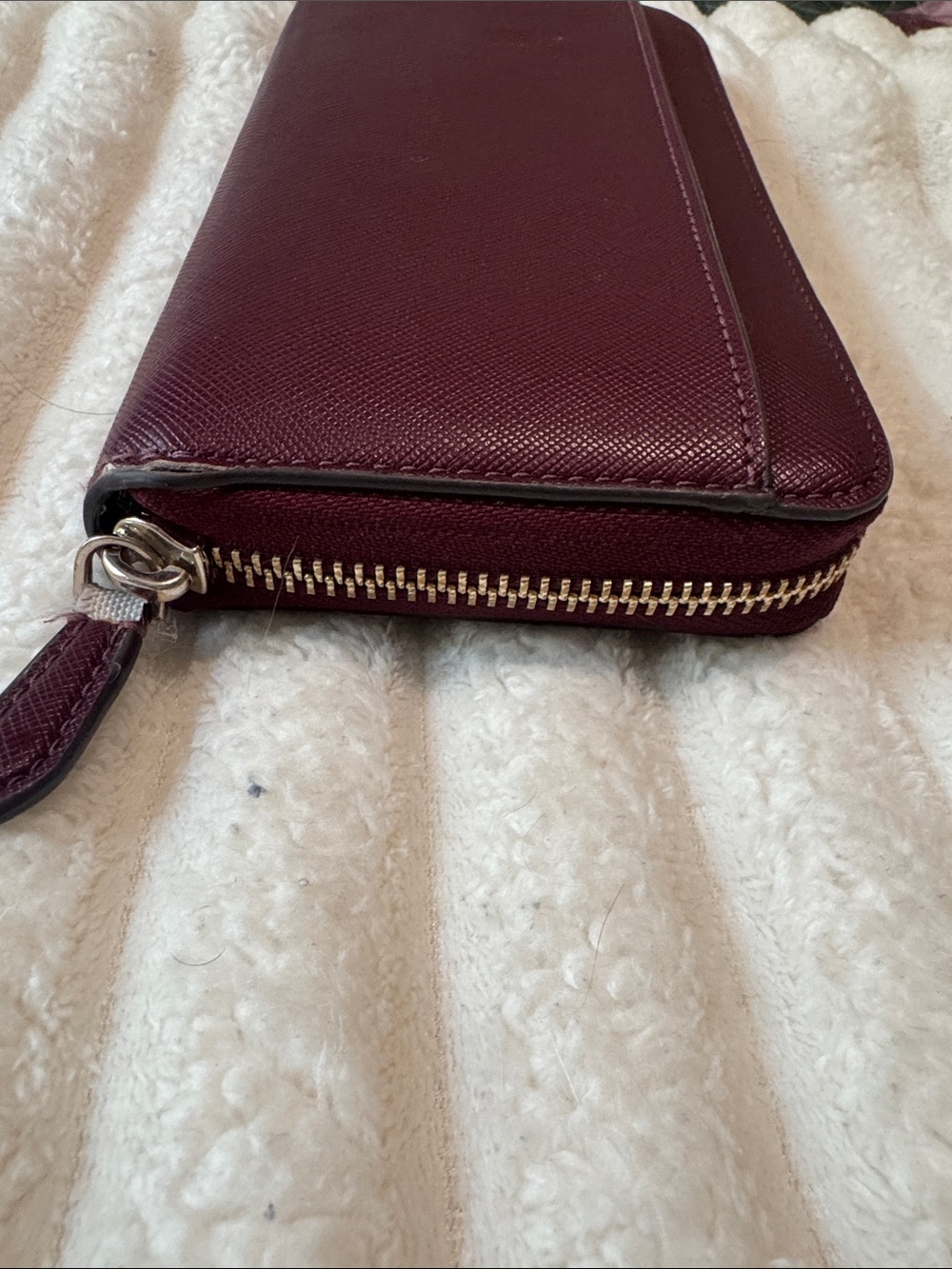 kate spade Burgundy Zip Around Leather Wallet with Gold Logo - Picture 5 of 11